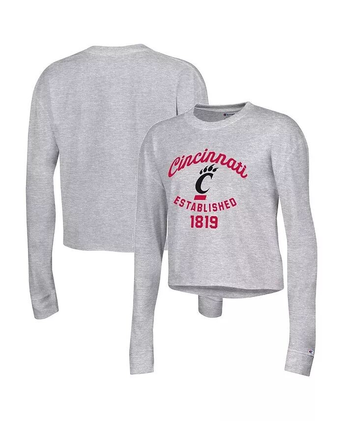 

Женская укороченная футболка с длинными рукавами для бойфренда Cincinnati Bearcats Heather Grey Champion