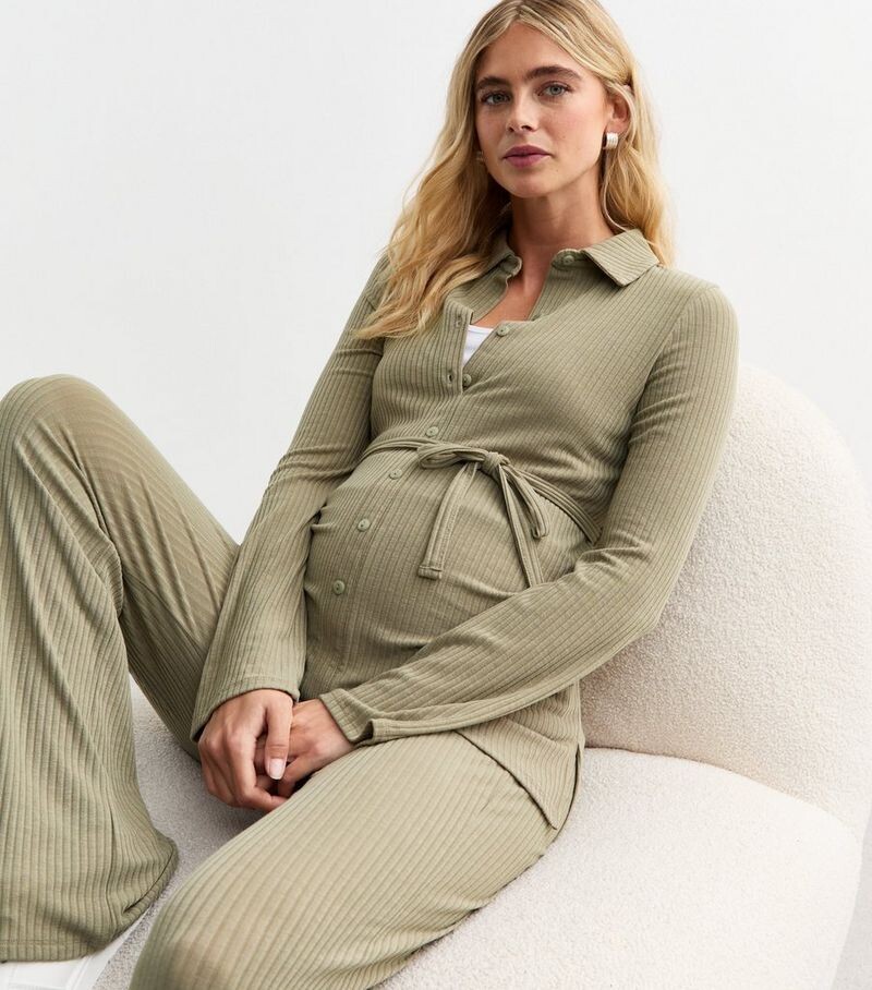

Эластичная рубашка цвета хаки для беременных с завязкой на талии New Look, хаки