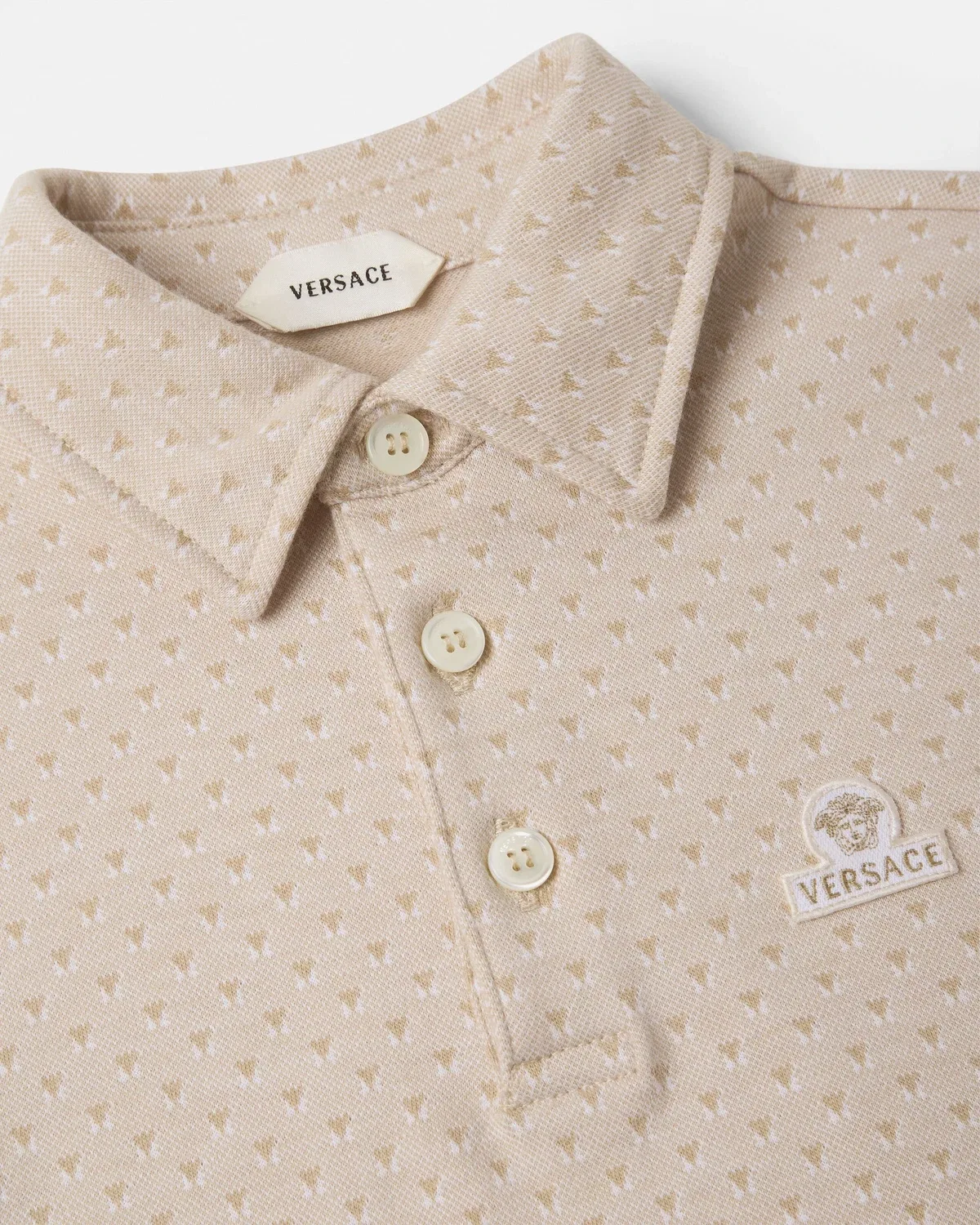 Детское поло из жаккардового хлопка-пике Versace, бежевый — фото 3