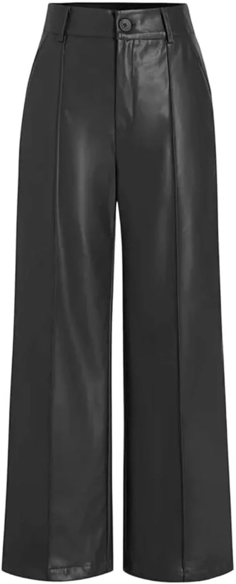 

Женские брюки прямого кроя High Waist Vintage из искусственной кожи цвета Burgundy с карманом