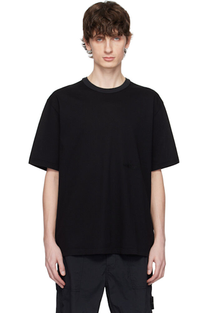 

Черная фактурная футболка из мерсеризованного хлопкового джерси Stone Island