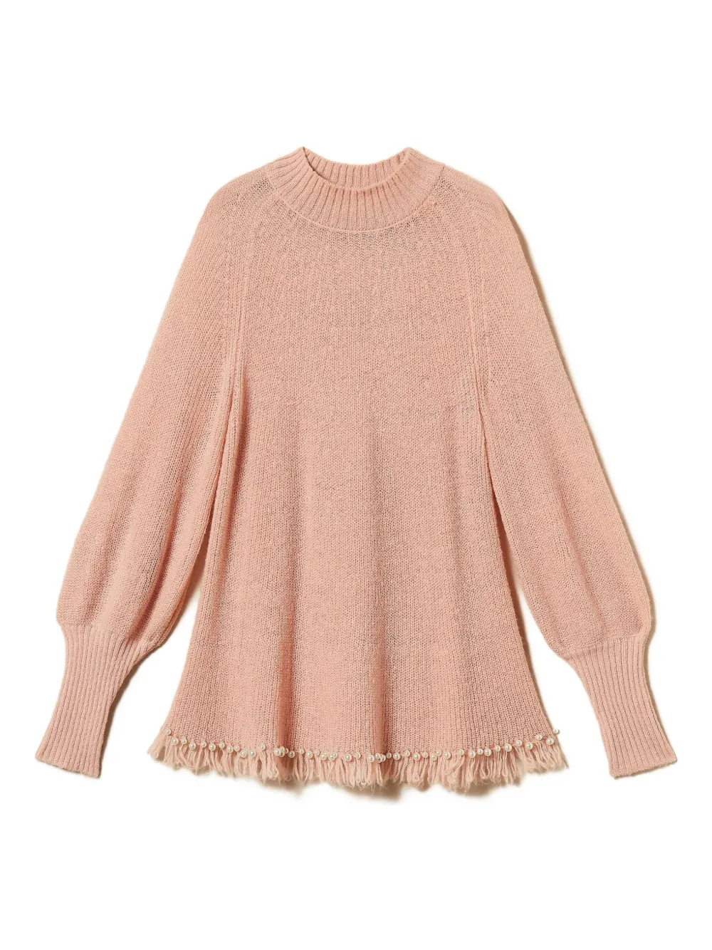 

Свитер с высоким воротником, бахромой и жемчугом Twinset, розовый