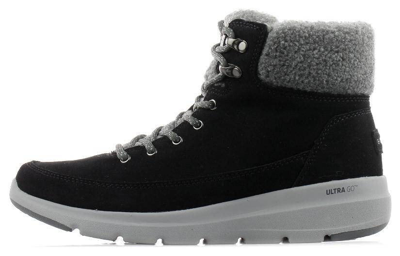 Женские ботинки Skechers зимние с мехом, черный/серый