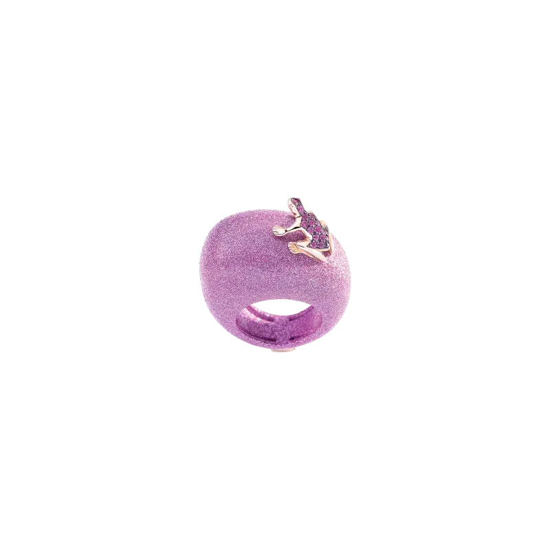 

Кольцо happy frog denim с лягушкой из розового золота, черненого золота и розовыми сапфирами на средней основе - dhf07angrrnzr DADA ARRIGONI