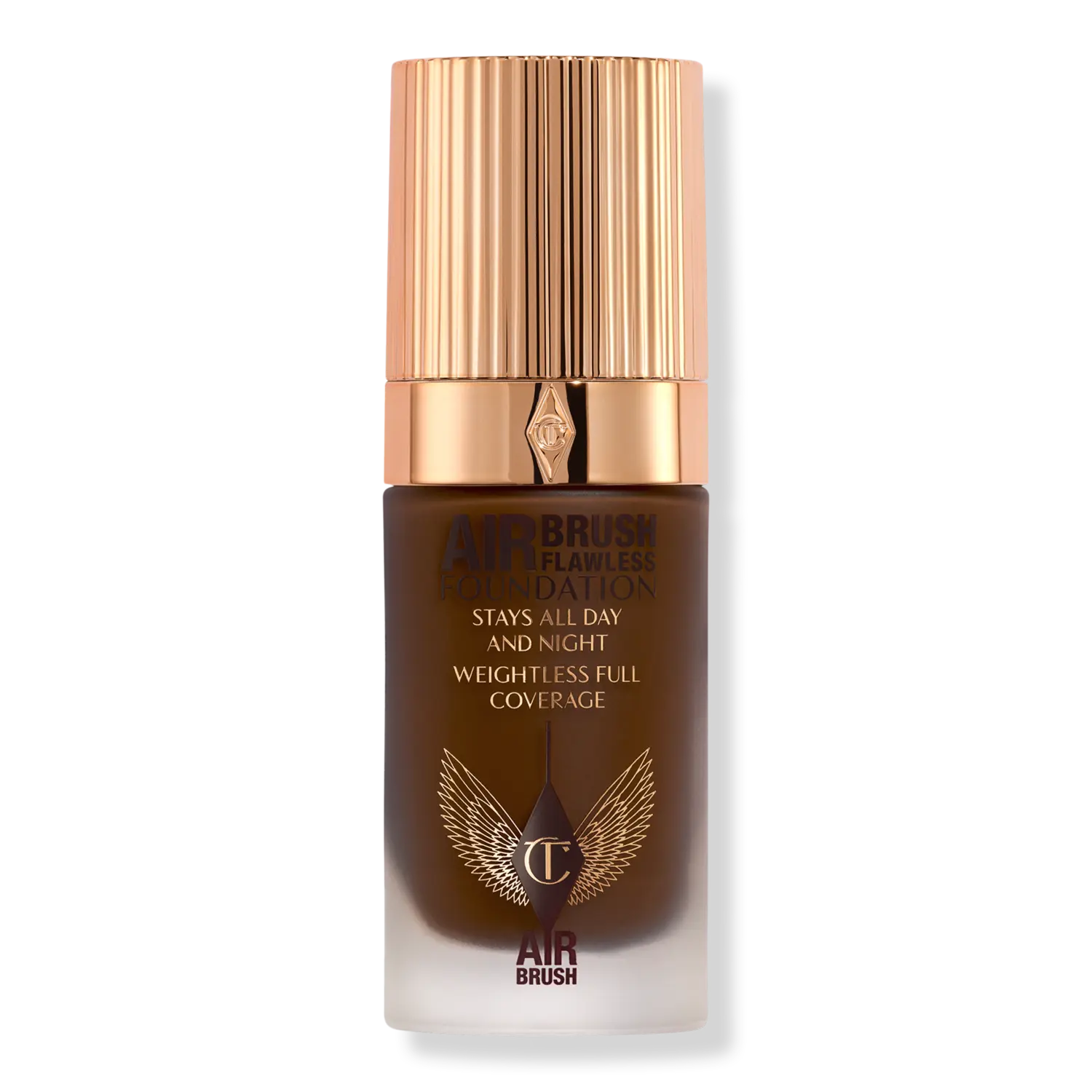 

Безупречная тональная основа, нанесенная аэрографом Charlotte Tilbury, 16 Neutral (deep with neutral undertones)