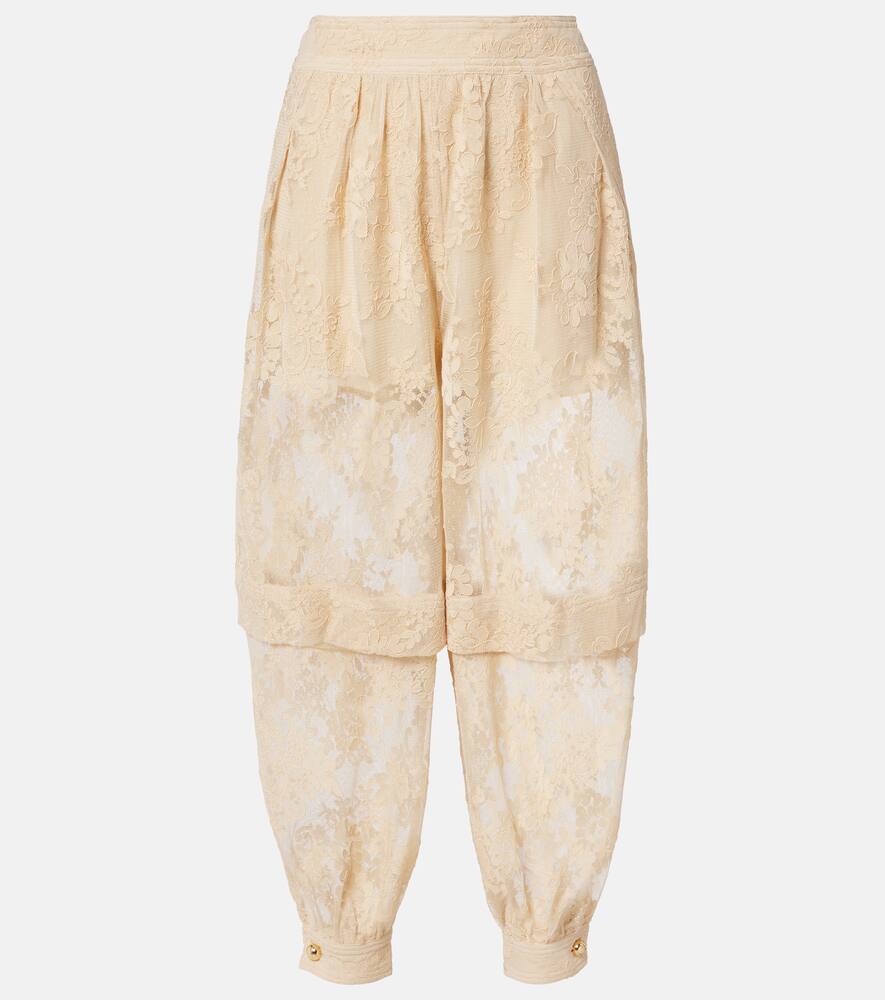 

Гипнотические брюки-бочонки с многослойным кружевом Zimmermann, Cream