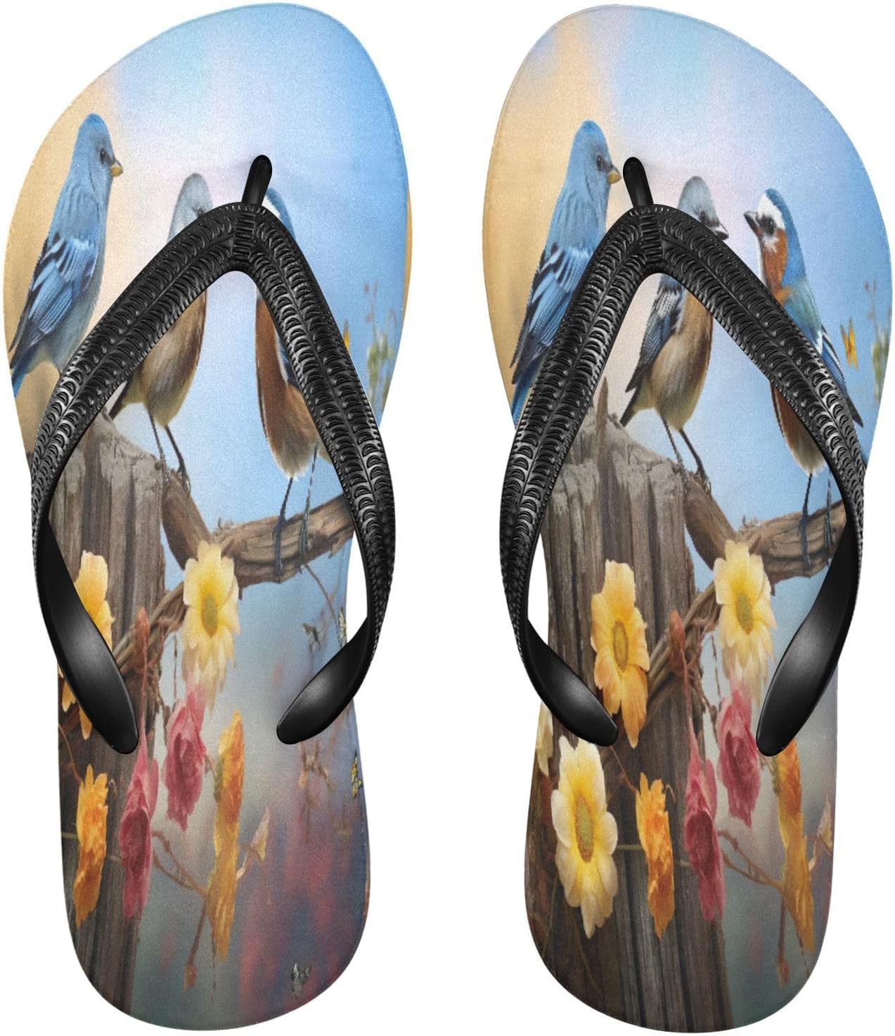 

Шлепанцы с акварельным рисунком птиц и цветов, пляжные сандалии-вьетнамки, резинескользящие летние тапочки для женщин и мужчин Sinestour, Watercolor Birds Flowers