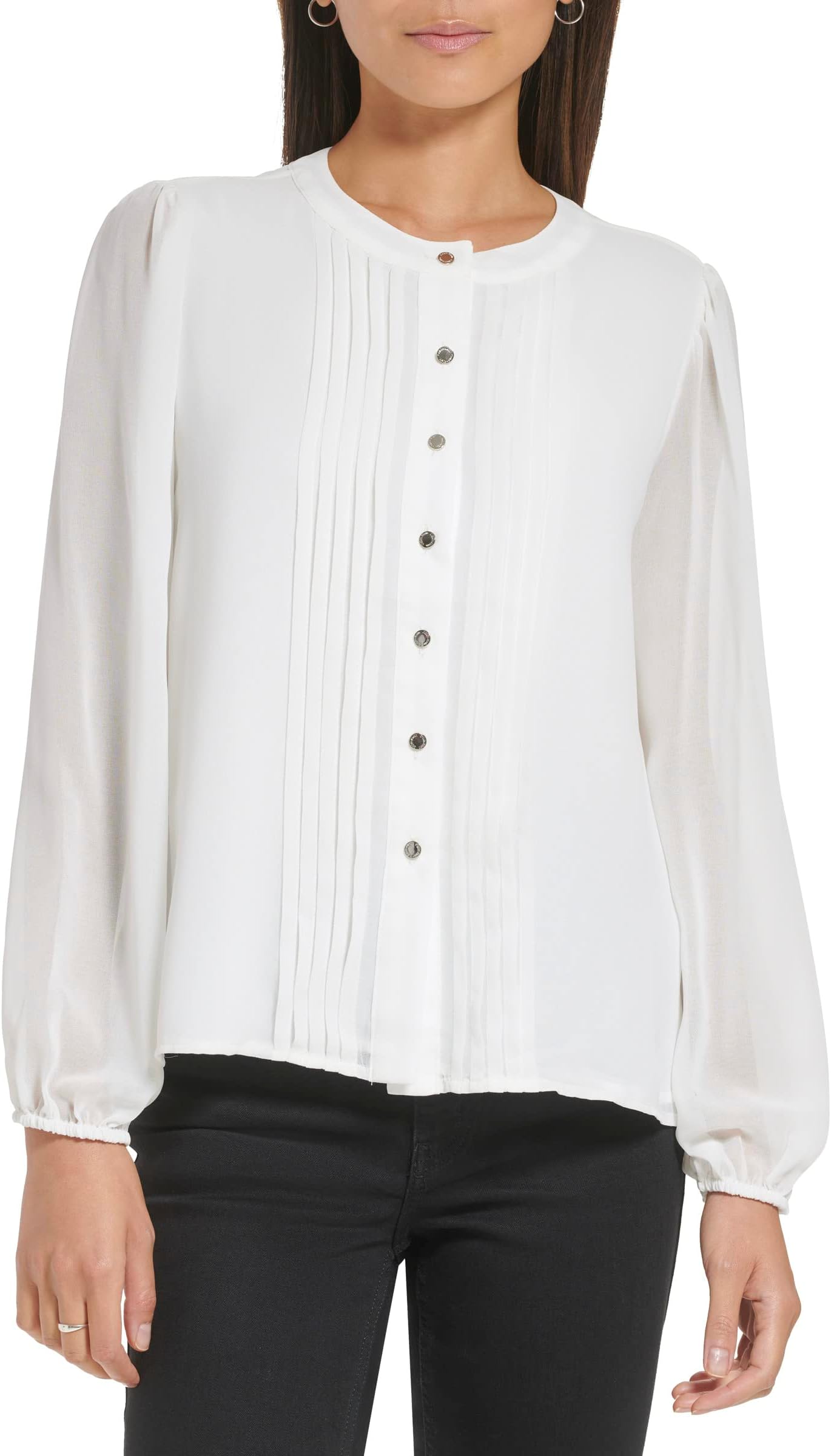 

Топ Calvin Klein Pleat Plaket Button Front, цвет Soft White