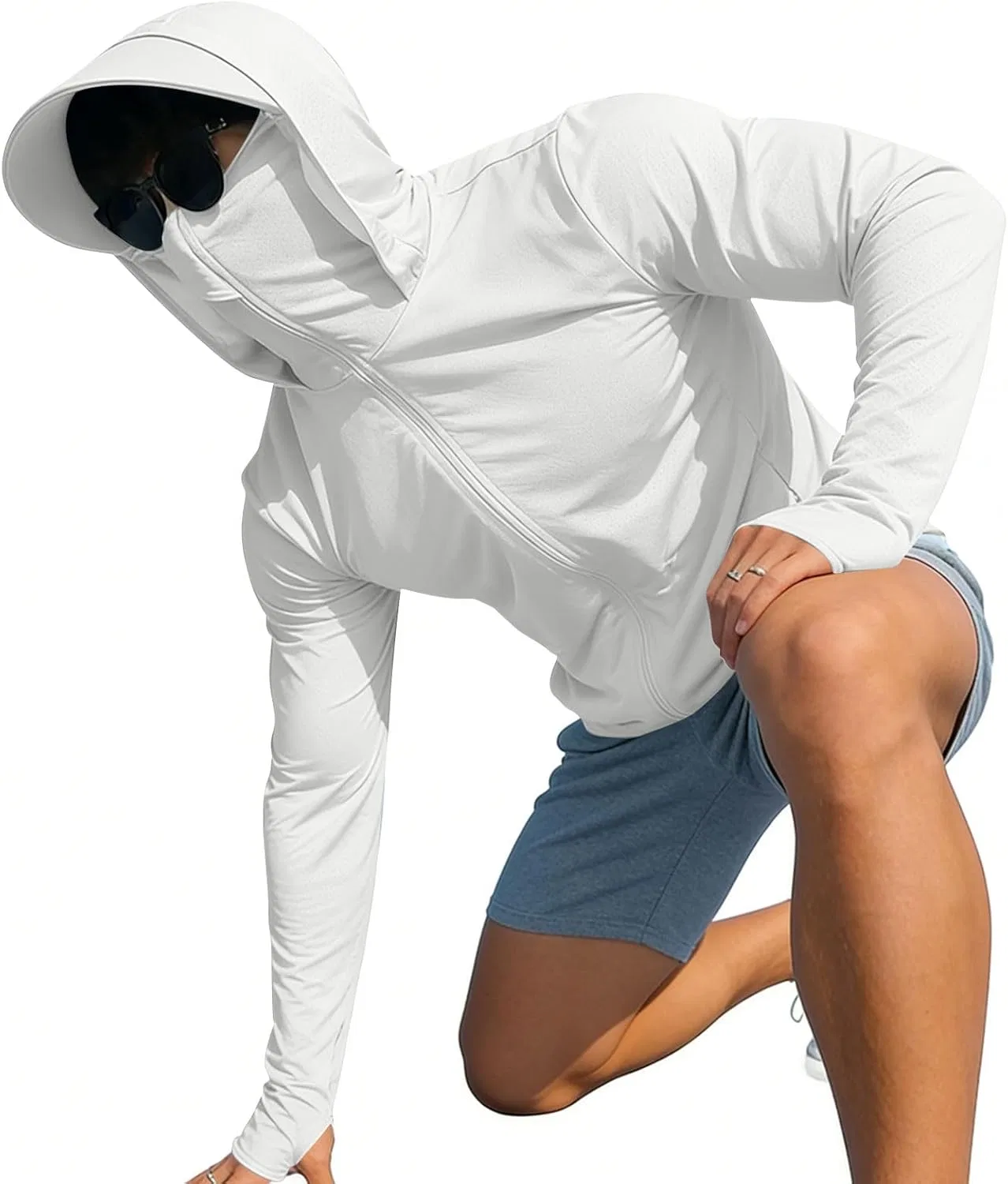 Футболка с капюшоном UPF 50+ Quick Dry, UV Protection, с маской, A02_white — фото 4
