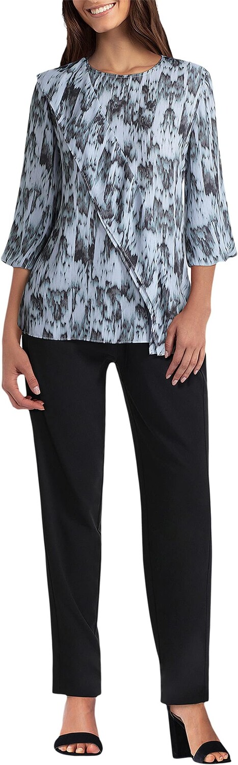 

Пуловер H Halston Long Sleeve Ruffle Front Pullover, цвет Waterfall Mineral Blue