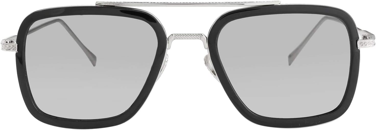 

Поляризованные солнцезащитные очки Тони Старка от Kursan для мужчин и женщин, винтажная квадратная металлическая оправа, очки Железного человека и Человека-паука, Silver Frame Light Grey Lens