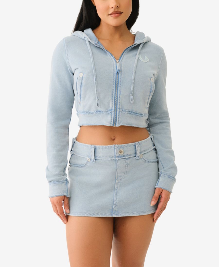 

Женская толстовка с капюшоном и необработанными краями Big T True Religion, Pacific Coast Blue