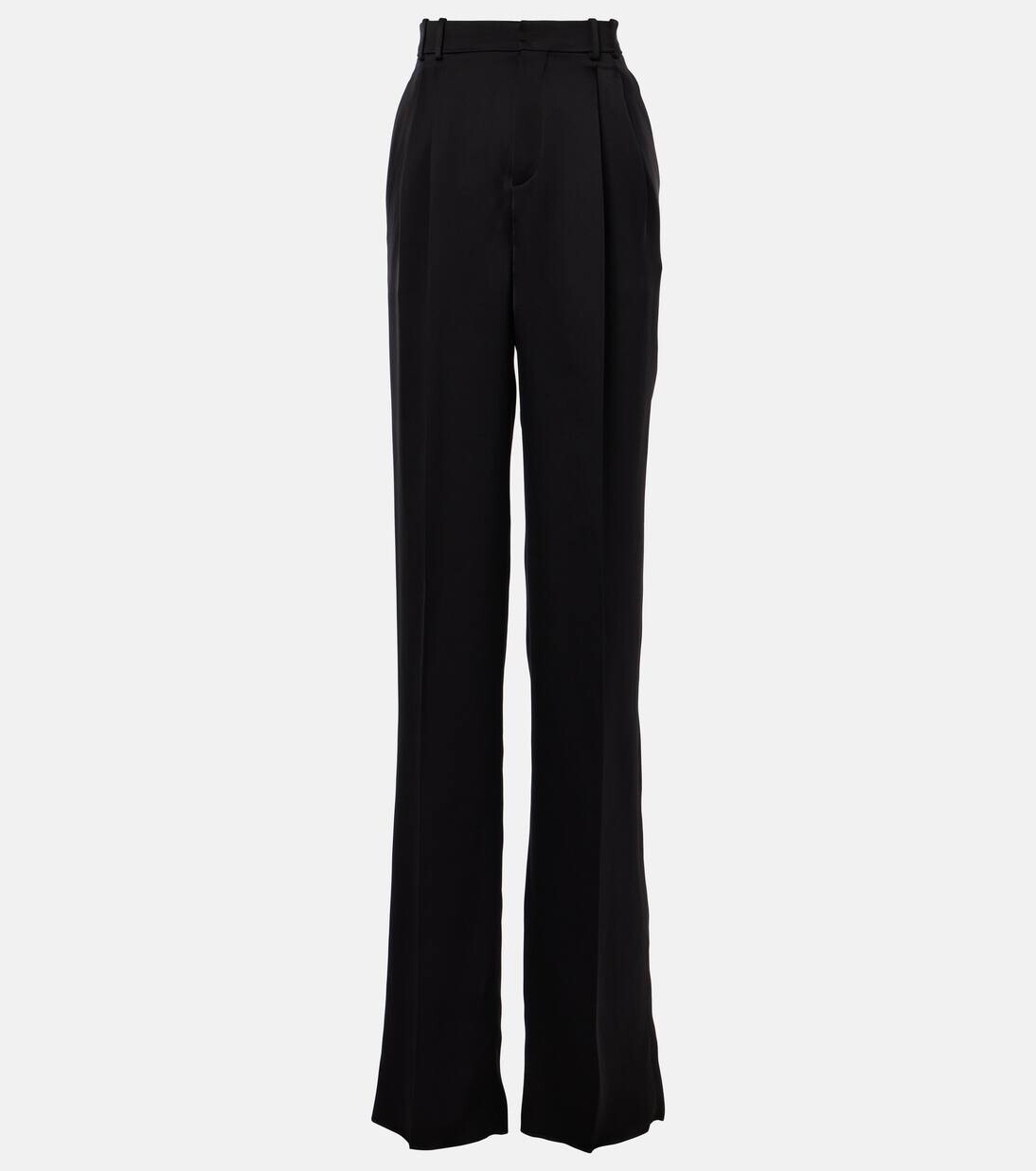 

Прямые брюки из шелкового атласа с высокой посадкой Saint Laurent, черный