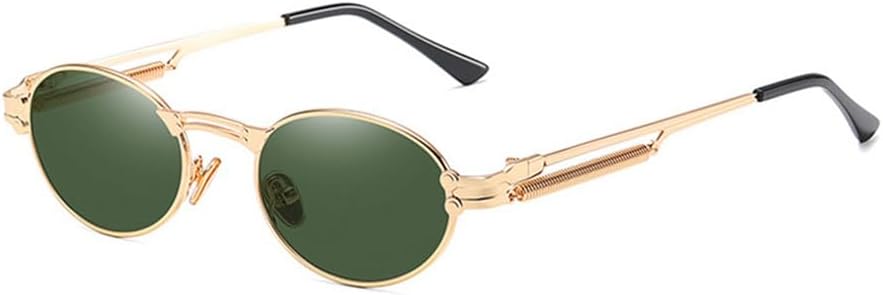 

Золотистые ретро круглые солнцезащитные очки в винтажном стиле для мужчин, летние металлические панк-солнцезащитные очки для женщин, овальные солнцезащитные очки UV400 VFDHN, Gold With Green