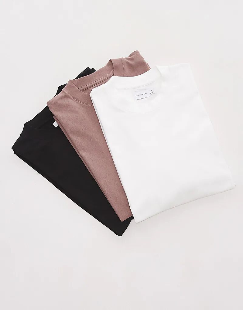

Упаковка из 3 футболок оверсайз черного, белого и норкового цветов Topman