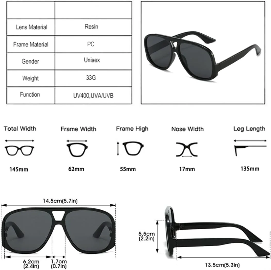 

Модные солнцезащитные очки большого размера с двойной перемычкой для женщин, градиентные очки с защитой от УФ-излучения UV400 для мужчин UATXTAU, Black Yellow