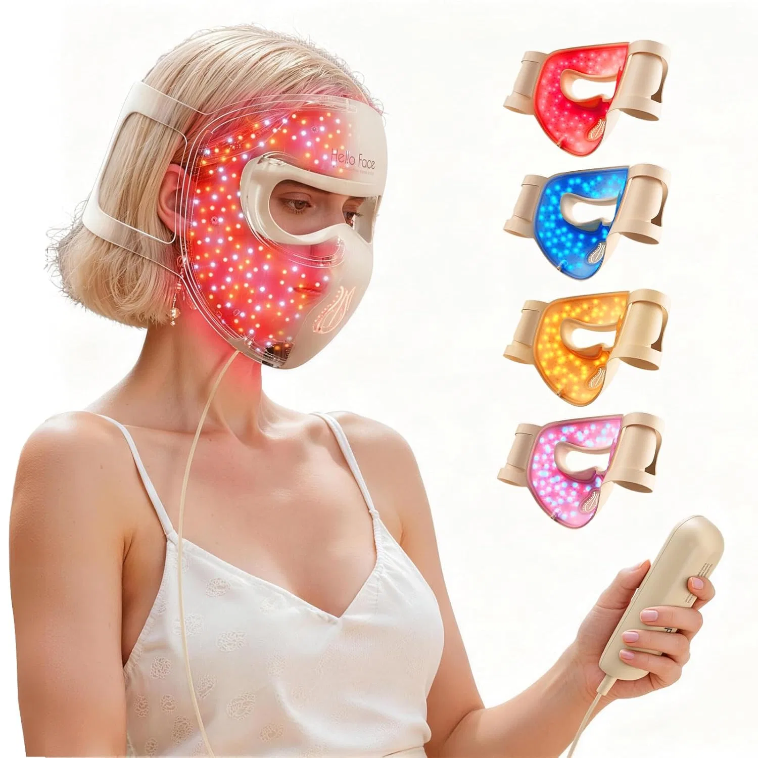 Маска для лица Hello Face — Для светотерапии 4D с 311 LED-элементами и инфракрасными волнами 851 нм ‎ , Champagne