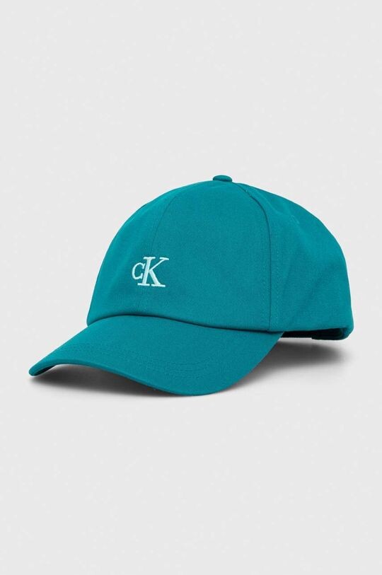 

Детская хлопковая шапка с козырьком Calvin Klein Jeans, бирюзовый