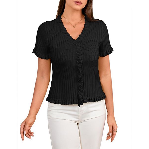 

Женский повседневный кардиган с рюшами и коротким рукавом Boddysize, Black