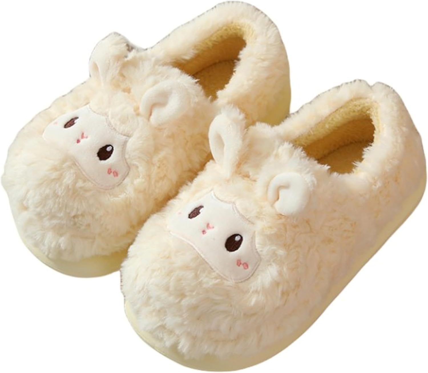 

Женские тапочки Милые животные Барашек тапочки Мягкие уютные плюшевые домашние тапочки Теплые мужские зимние тапочки для дома и улицы Lanfire, желтый
