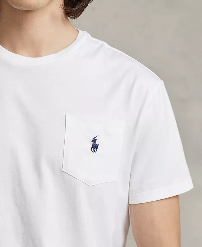 Мужская классическая футболка с карманом и круглым вырезом Polo Ralph Lauren, белый — фото 3