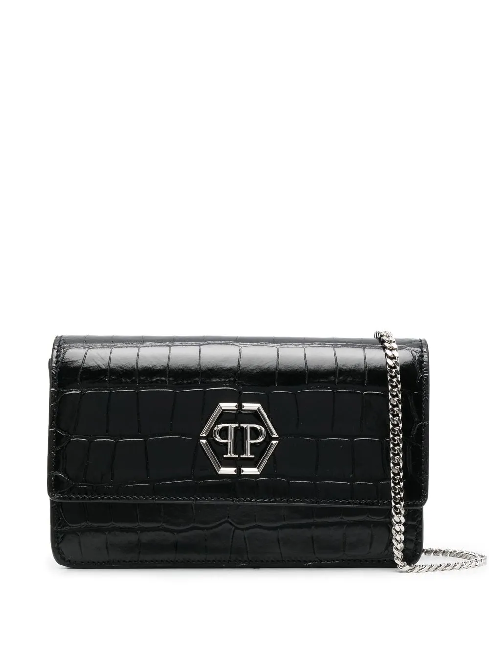

Клатч Superheroin с тиснением под кожу крокодила Philipp Plein, черный