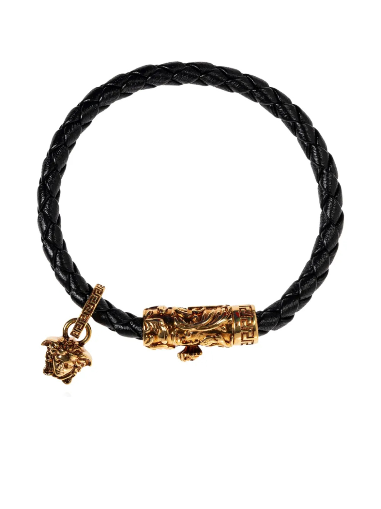 

Плетеный кожаный браслет Versace Medusa, черный