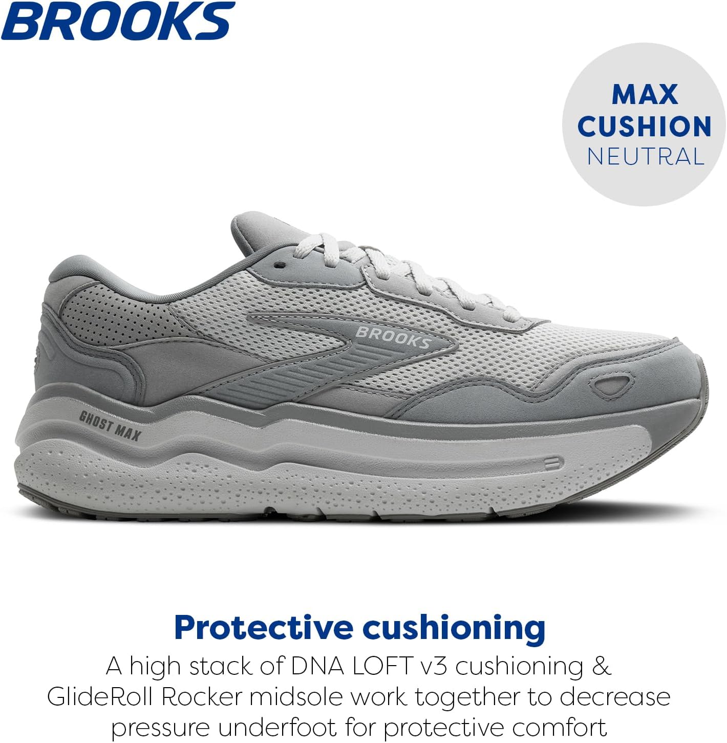 Мужские кроссовки Brooks Ghost Max 2 для бега и ходьбы, серый — фото 2