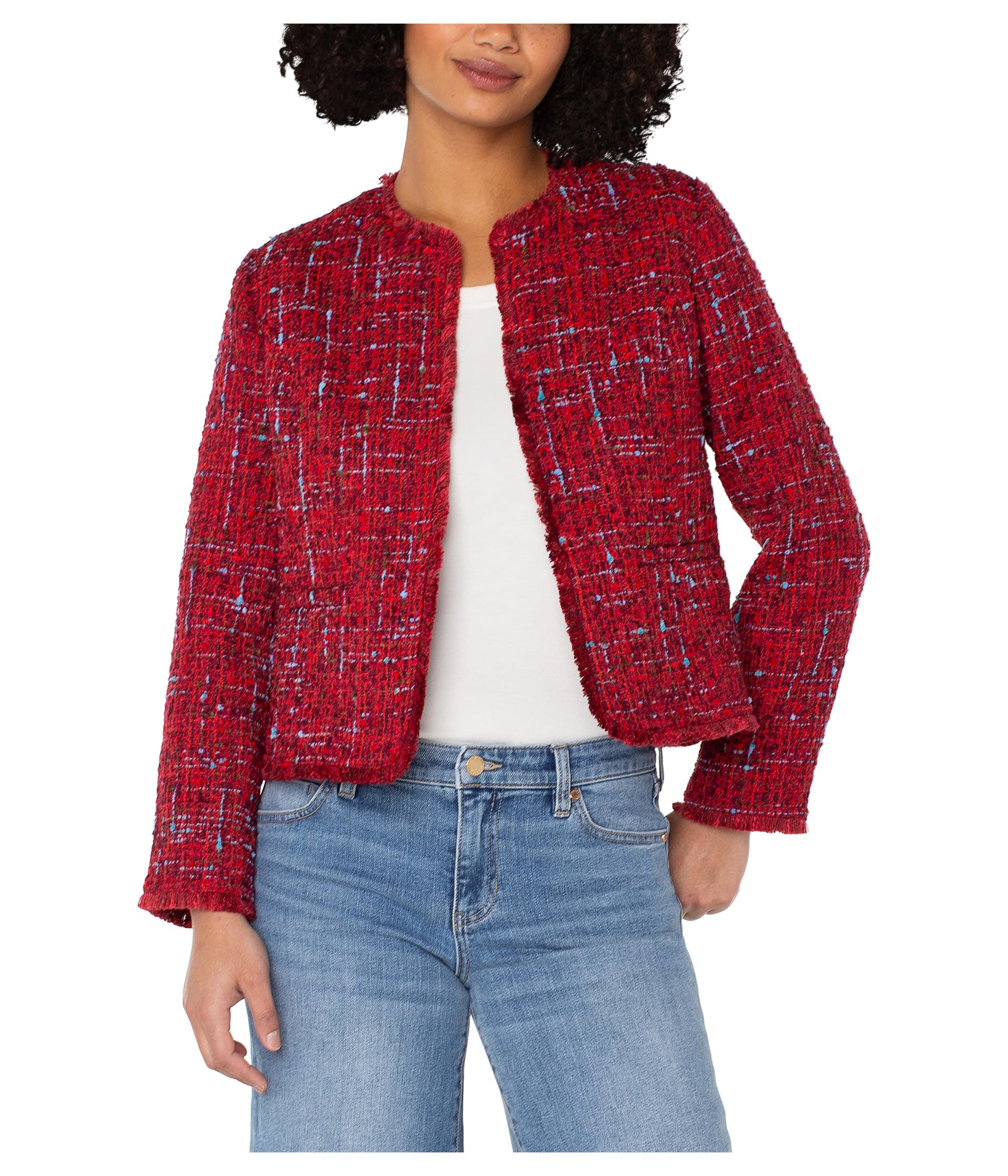 

Куртка Liverpool Los Angeles Collarless Woven Boucle Jacket With Frayed Edges, цвет Red Multi Boucle