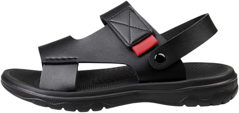 

Мужские большие кожаные удобные двухповседневные тапочки, противоскользящие пляжные сандалии для прогулки, для отдыха и повседневной ношения Clolinde, черный