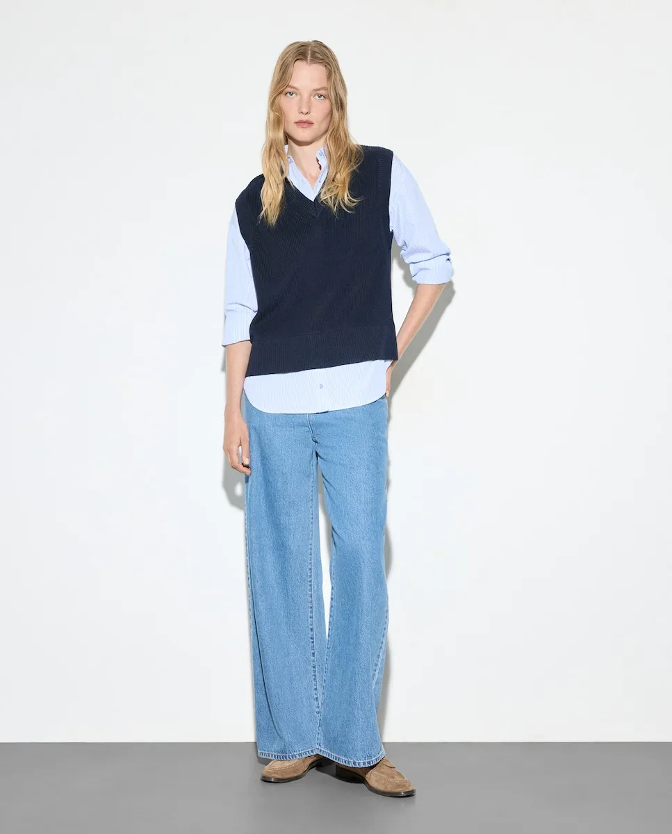 

Женский комбинированный однотонный джемпер Woman El Corte Inglés, темно-синий