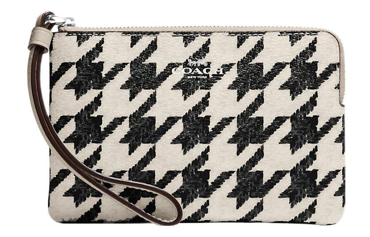

COACH Угловая молния с кожаным клатчем малого размера для женщин черный белый