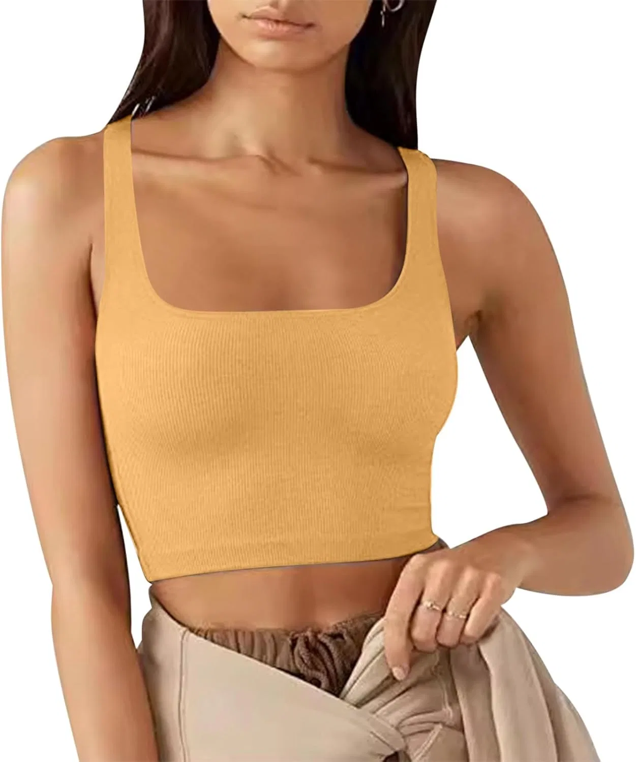 Женский топ-борцовка с U-образным вырезом, Crop Tank Top, Generic, A01_yellow — фото 2