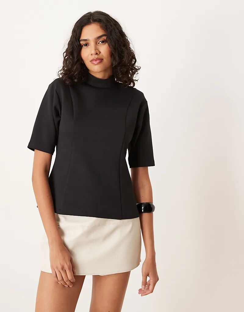 

Топ интерлок ASOS DESIGN с высоким воротом и короткими рукавами, черный