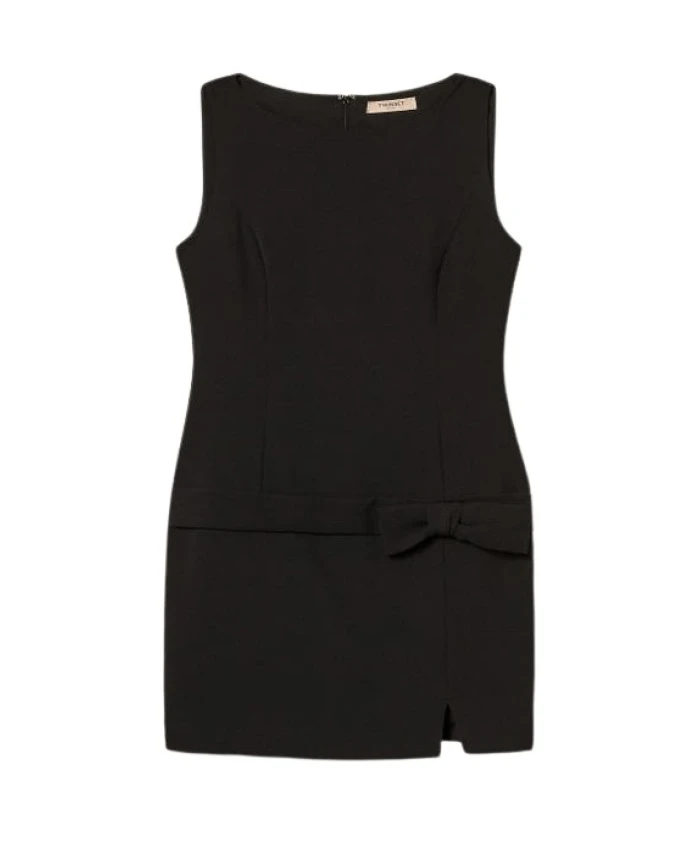 

Короткое платье с разрезом и бантом Twinset, черный