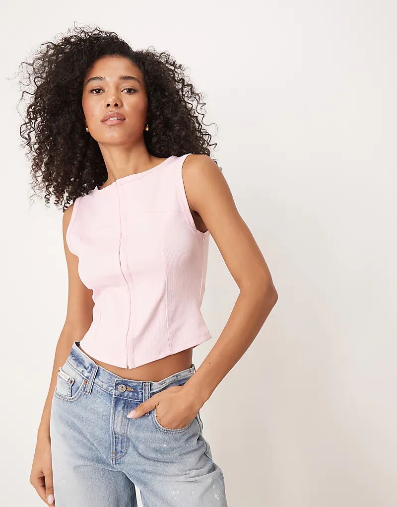 

Розовый топ без рукавов на пуговицах ASOS DESIGN