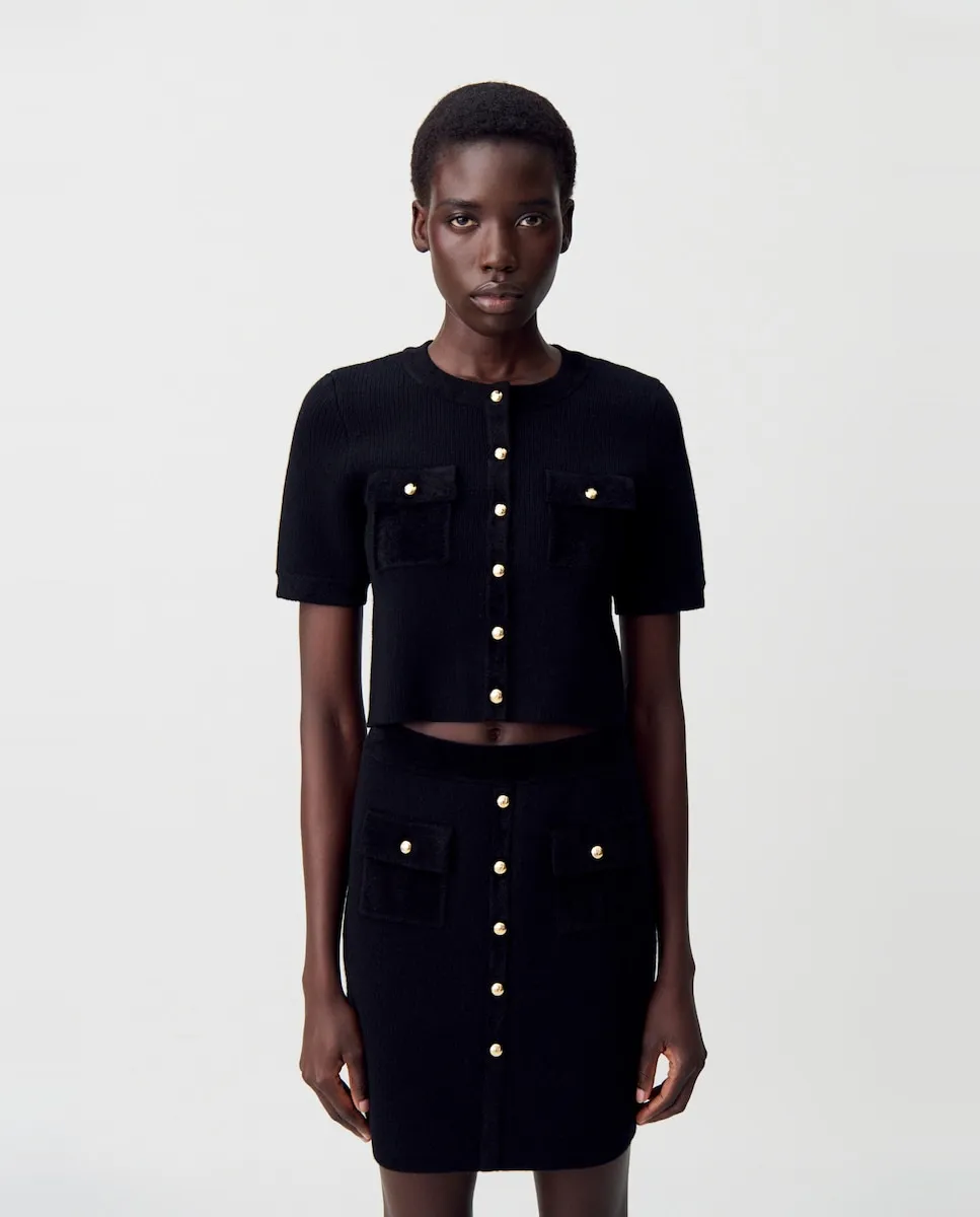 

Женский кардиган из бархатного трикотажа Claudie Pierlot, черный