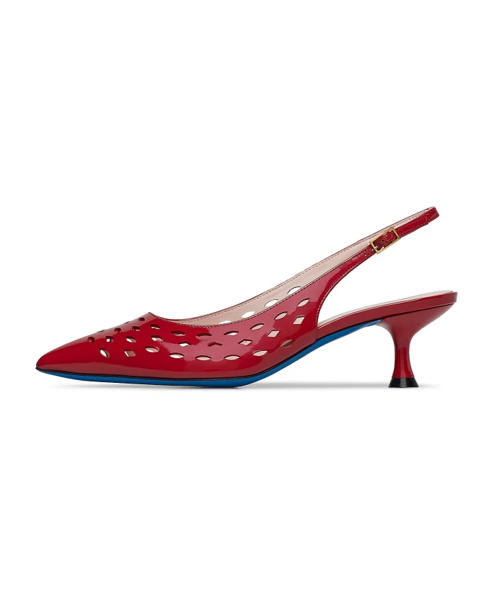 

Сумка-Слингбэк из красной вернисовой ткани с геометрическими узорами. Loriblu, красный