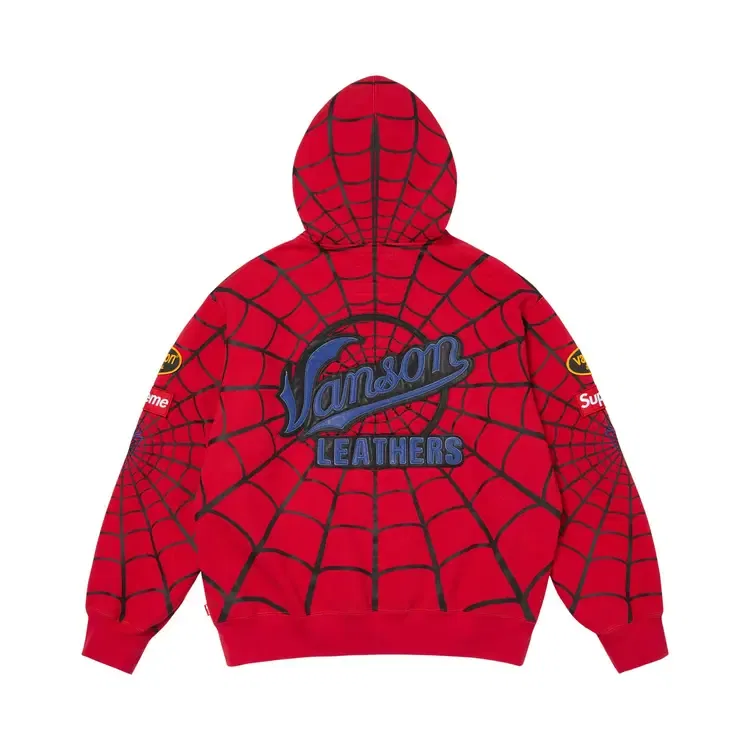 Толстовка на молнии с капюшоном Supreme x Vanson Leathers Spider-Man, красный — фото 2