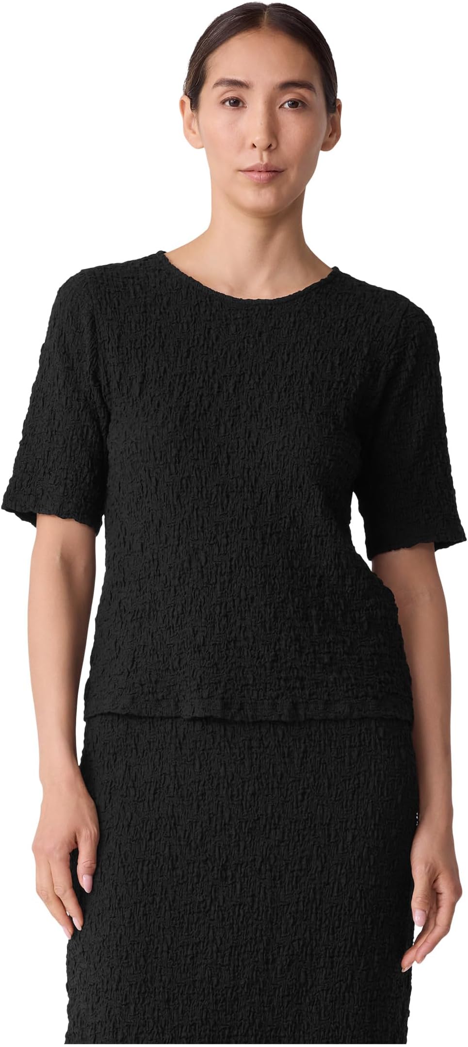 

Топ Eileen Fisher Bubble Jacquard Crew Neck Snug Knit Top, черный