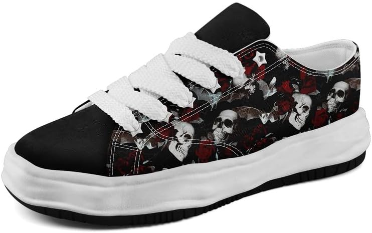 

Кеды AWSOLE Fashion с черепом и розой на холсте для мужчин и женщин, унисекс, готический стиль, модные плоские удобные кроссовки черного, белого и красного цвета
