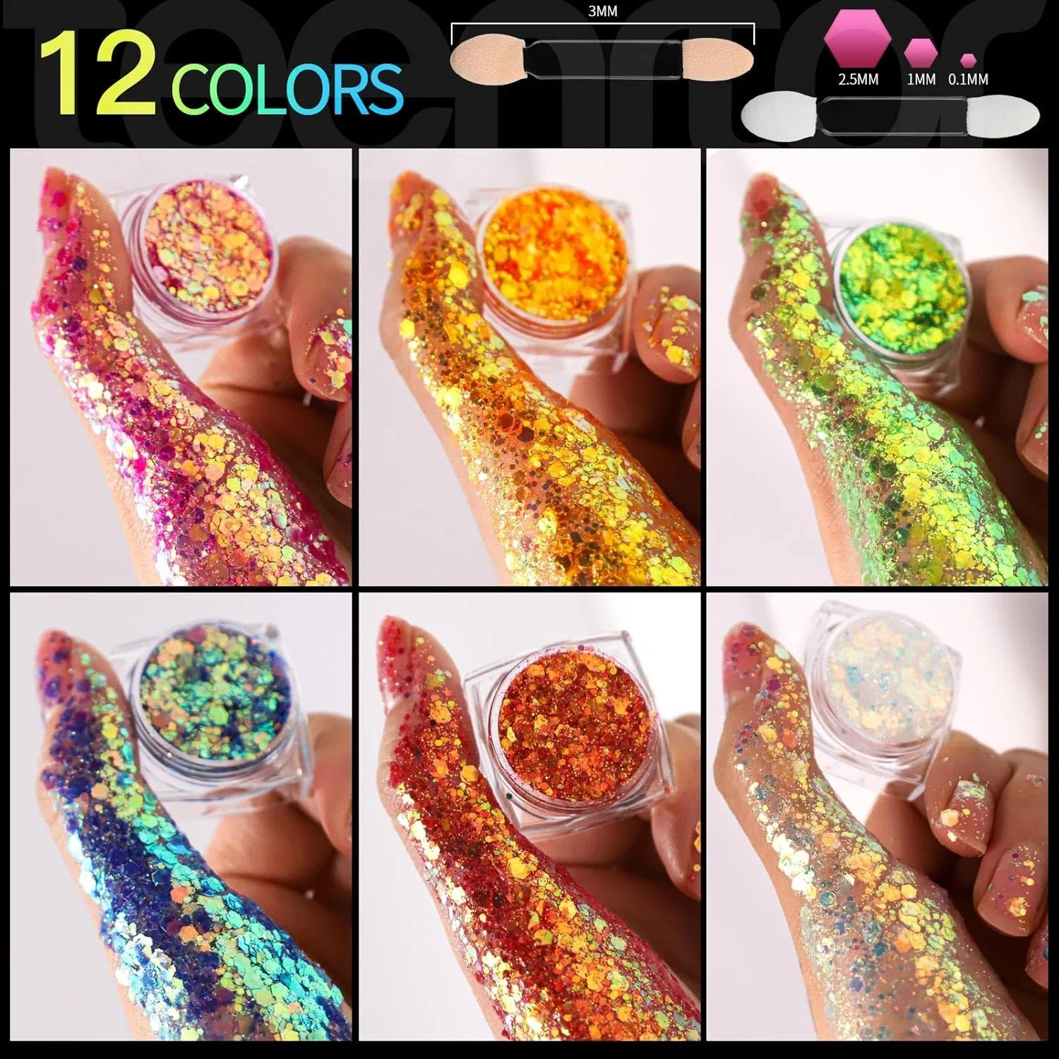 Набор гелевых блесток для лица и тела Festival Glitter Face, 12 штук Charfia, 12Pcs B — фото 3