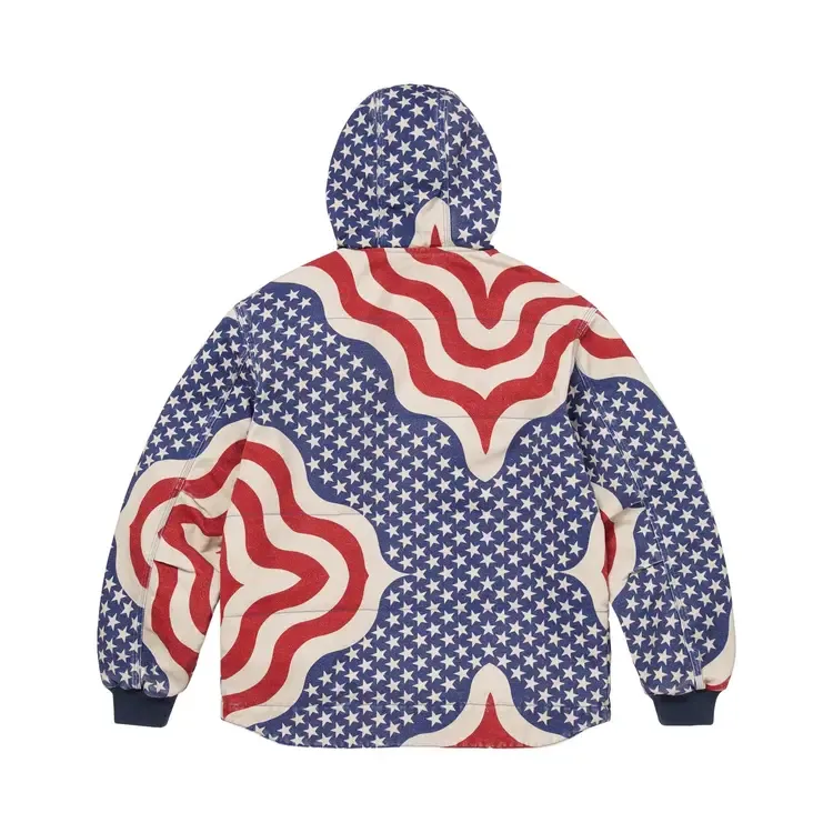 Стеганая рабочая куртка Supreme Flag с капюшоном, разноцветная — фото 2