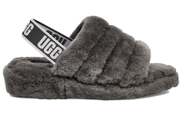 Сандалии пушистые да слайд толстая подошва тапочки Ugg, серый — фото 3
