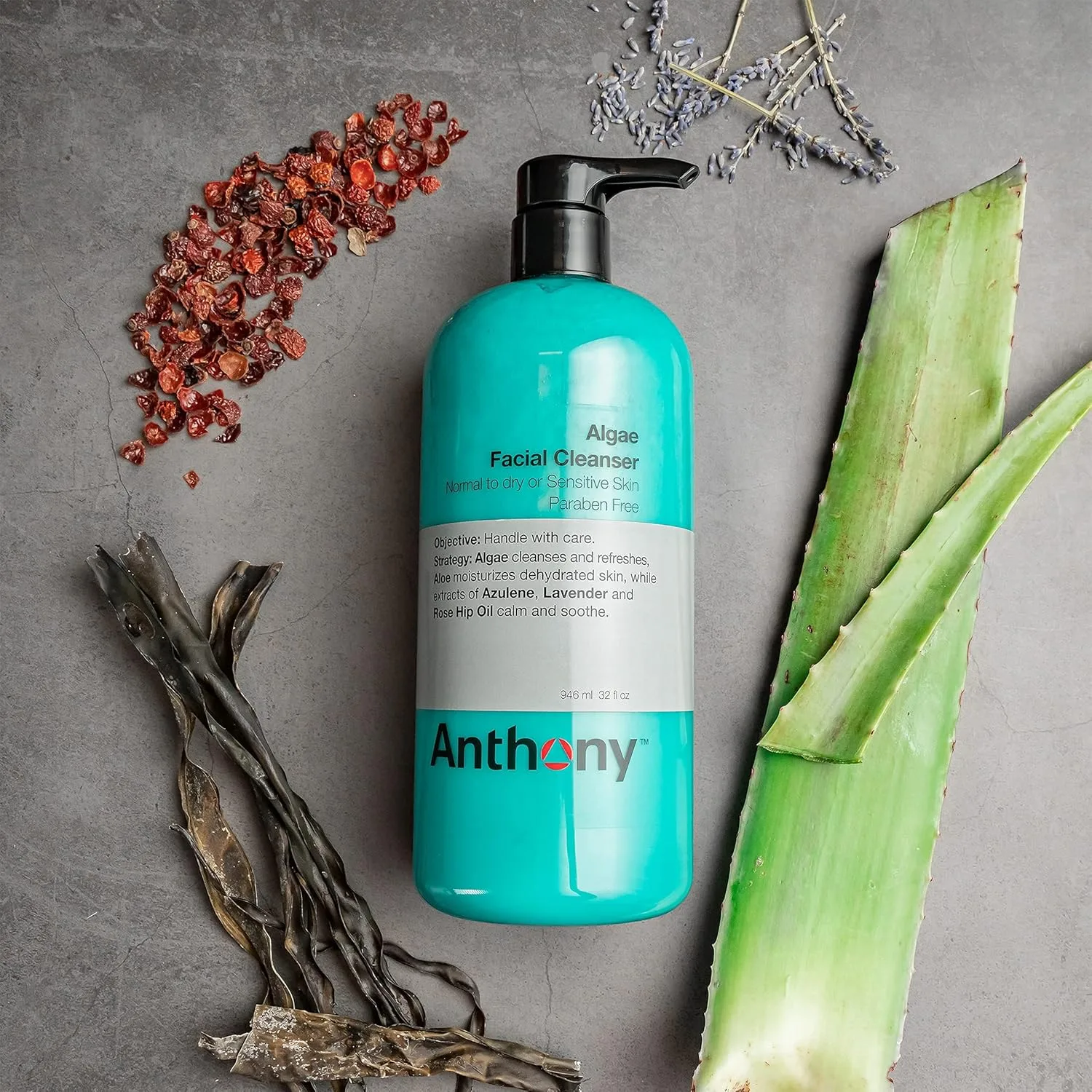 Гель для умывания Anthony — Algae Facial Cleanser, - очищающее средство для лица с водорослями, алоэ вера, азуленом, 946 мл — фото 4