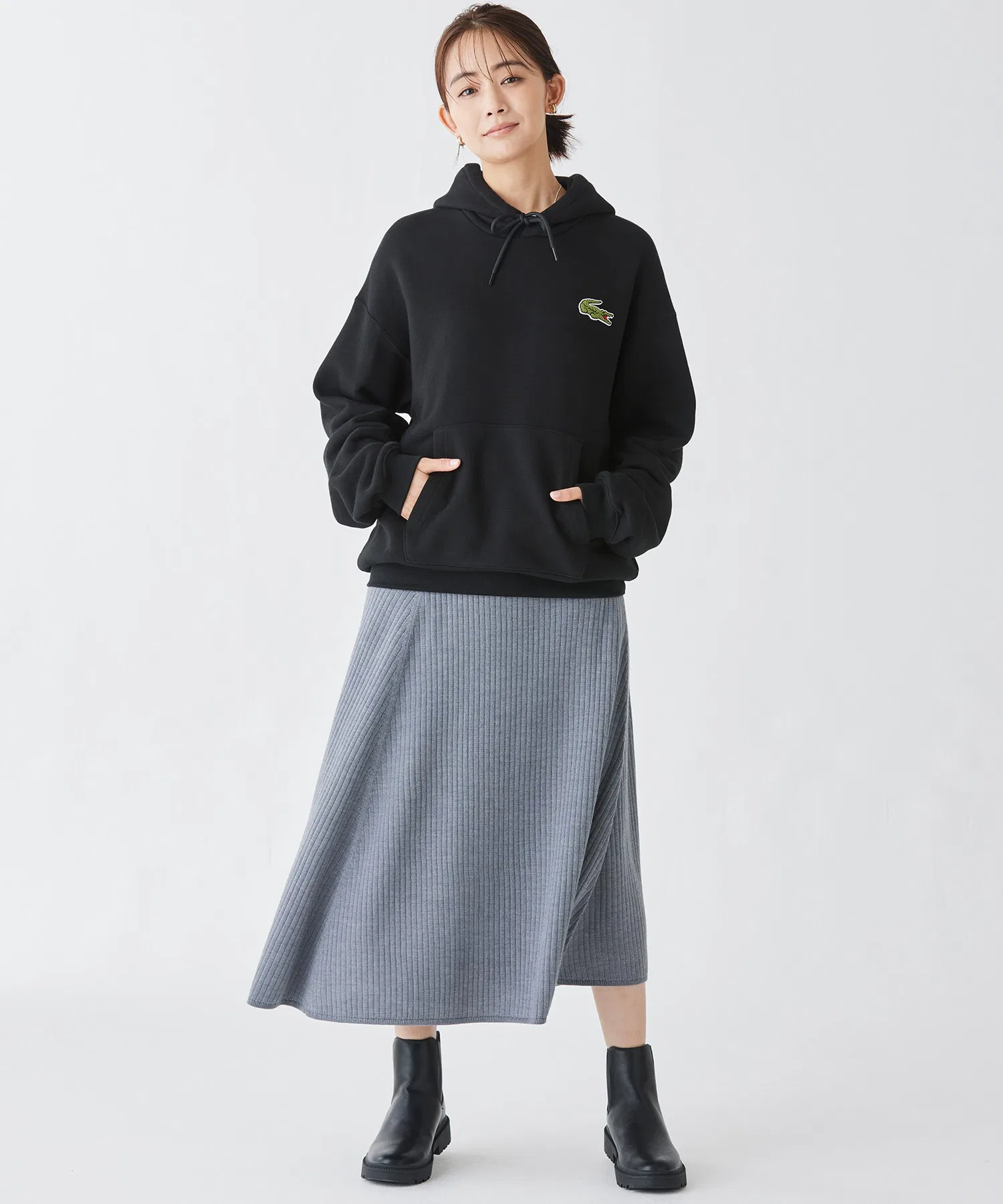 Юбка вязаная LACOSTE с объемными складками, шерсть и полиэстер, бежевая — фото 4