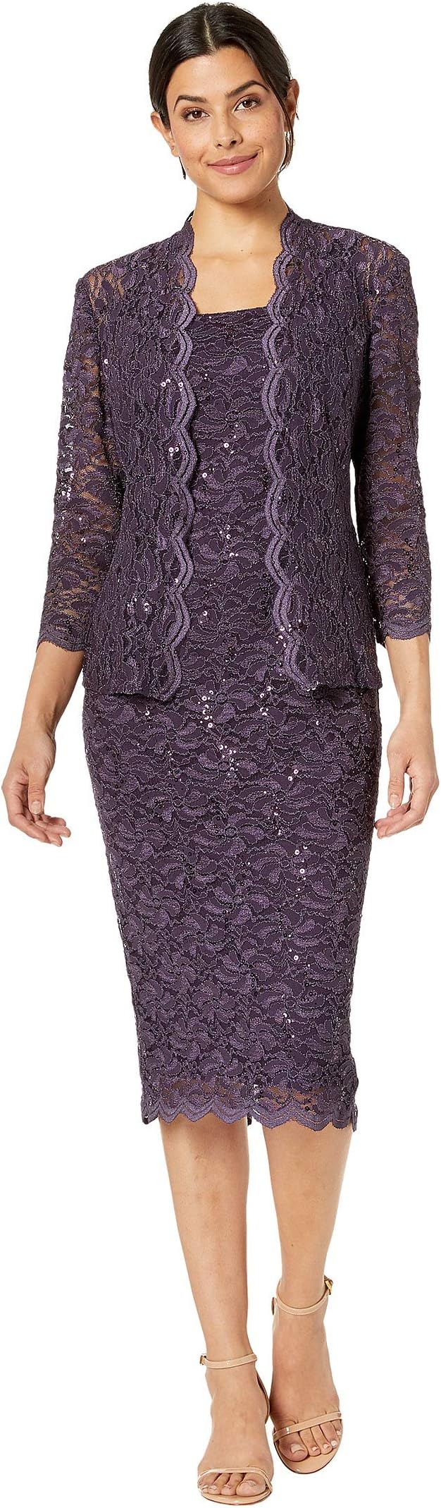 

Платье Alex Evenings Tea Length All Over Sequin Lace Jacket Dress, цвет Eggplant