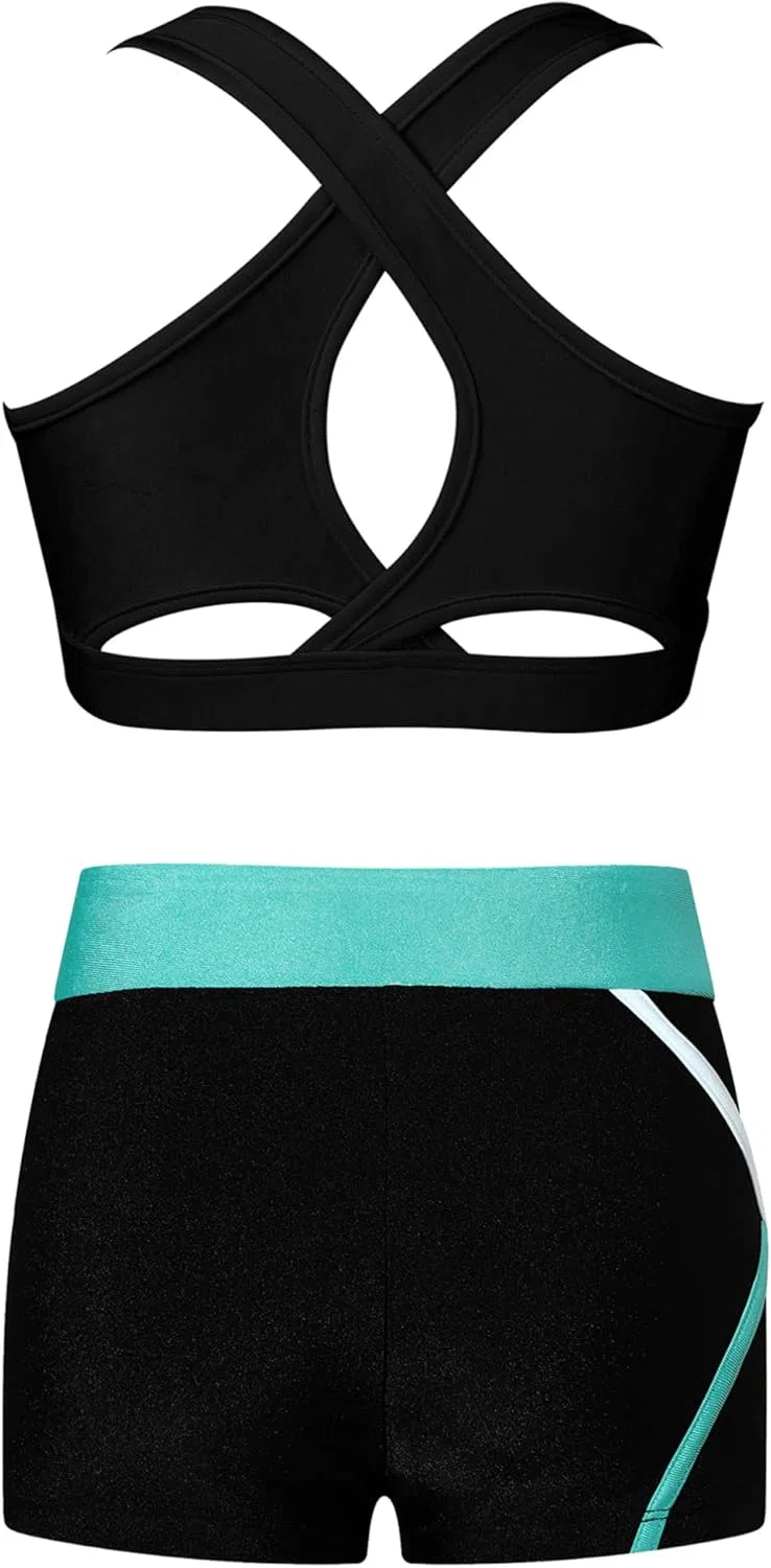Детский спортивный комплект из топа и шорт TiaoBug, Black&blue Green — фото 2
