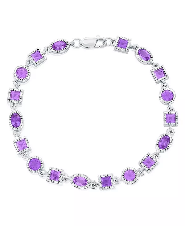 

Браслет из стерлингового серебра с овальными и квадратными камнями Simona, amethyst
