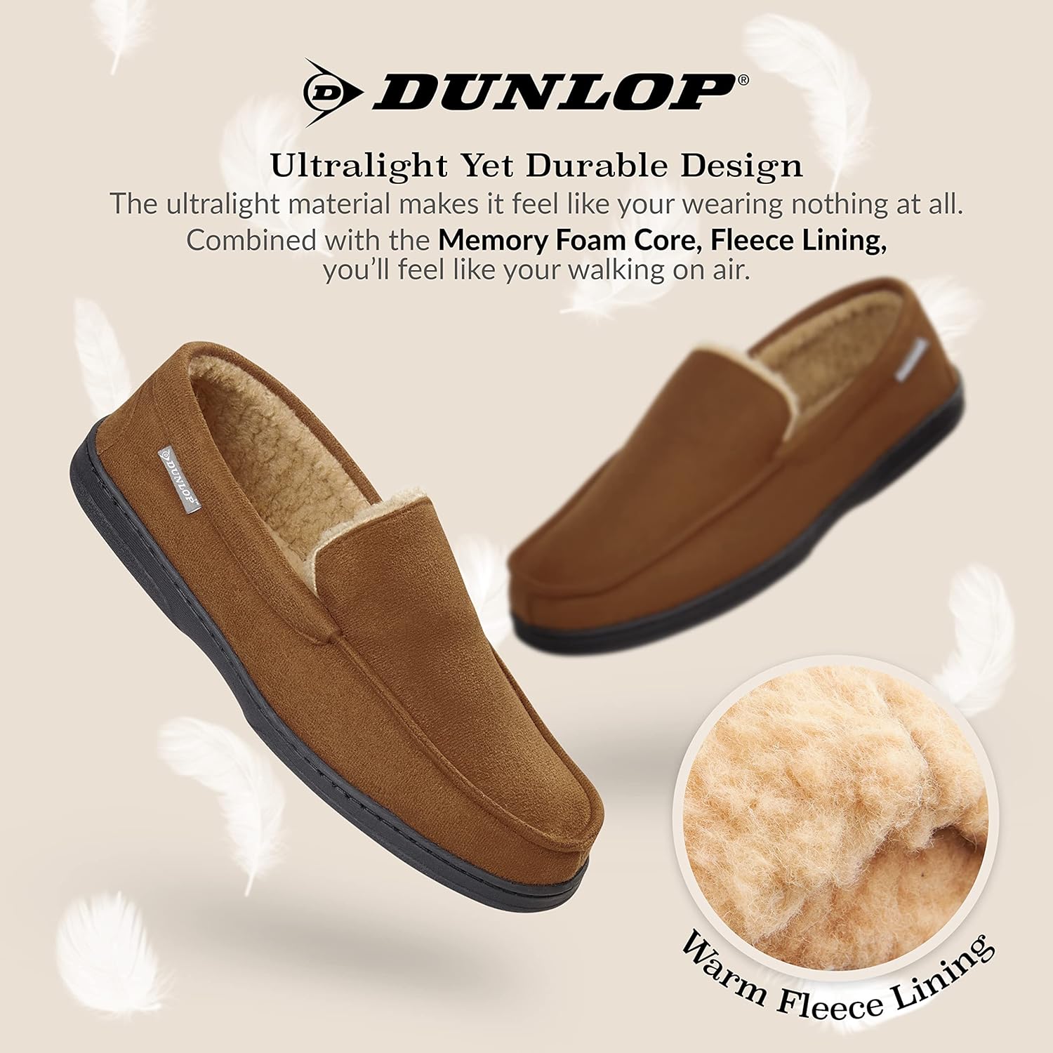 DUNLOP Мокасины-тапочки для мужчин, лоферы, тапочки из искусственного меха, резиновая подошва, домашние тапочки из пены с эффектом памяти, обувь для дома, подарок для мужчин, коричневый — фото 4